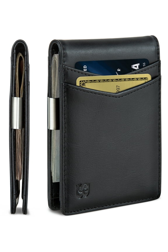 Money Clip Wallet | Mens Wallets slim | Front Pocket | RFID Blocking Card Holder | Minimalist Mini Bifold | Charcoal Black