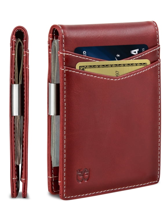 Money Clip Wallet | Mens Wallets slim | Front Pocket | RFID Blocking Card Holder | Minimalist Mini Bifold | Ruby Red
