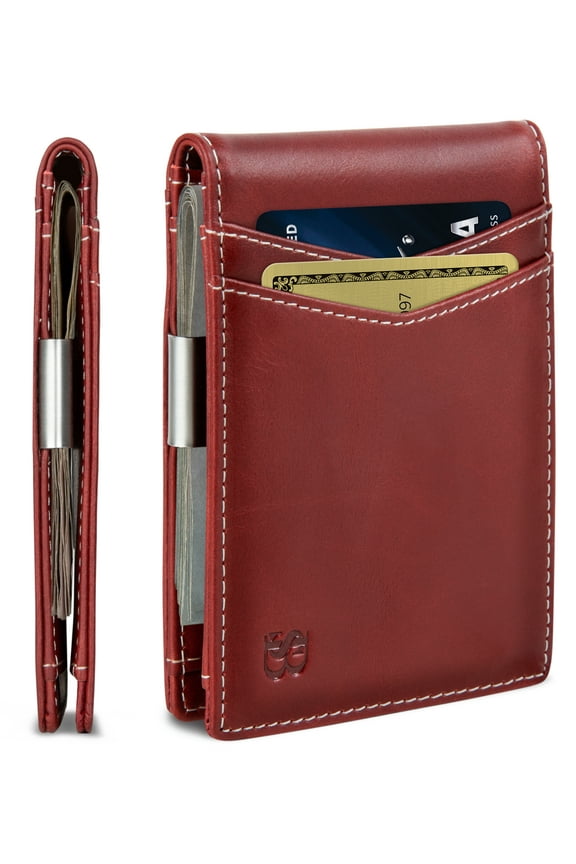 Money Clip Wallet | Mens Wallets slim | Front Pocket | RFID Blocking Card Holder | Minimalist Mini Bifold | Ruby Red