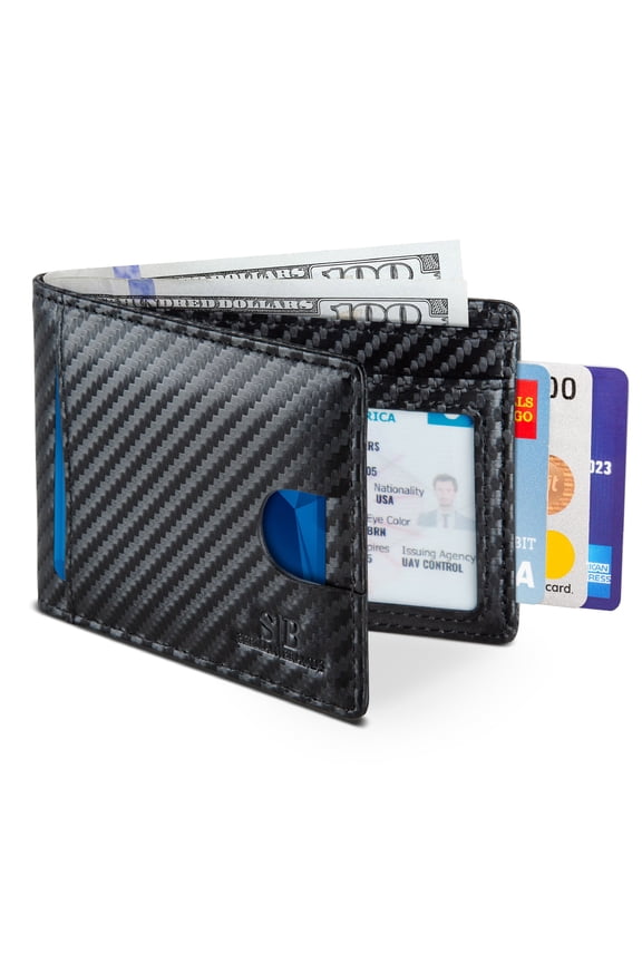 RFID Blocking Bifold | Slim Genuine Leather | Minimalist Front Pocket Wallets for Men | Carbon Fiber