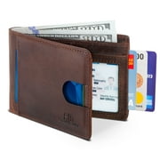 RFID Blocking Bifold | Slim Genuine Leather | Minimalist Front Pocket Wallets for Men | Texas Brown