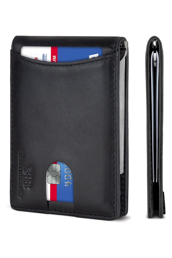 RFID Blocking Slim Wallet | Bifold Genuine Leather Thin Minimalist Front Pocket Wallets | Credit Card Holder | For Men with Money Clip | Charcoal Black