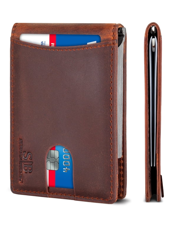 RFID Blocking Slim Wallet | Bifold Genuine Leather Thin Minimalist Front Pocket Wallets | Credit Card Holder | For Men with Money Clip | Canyon Red