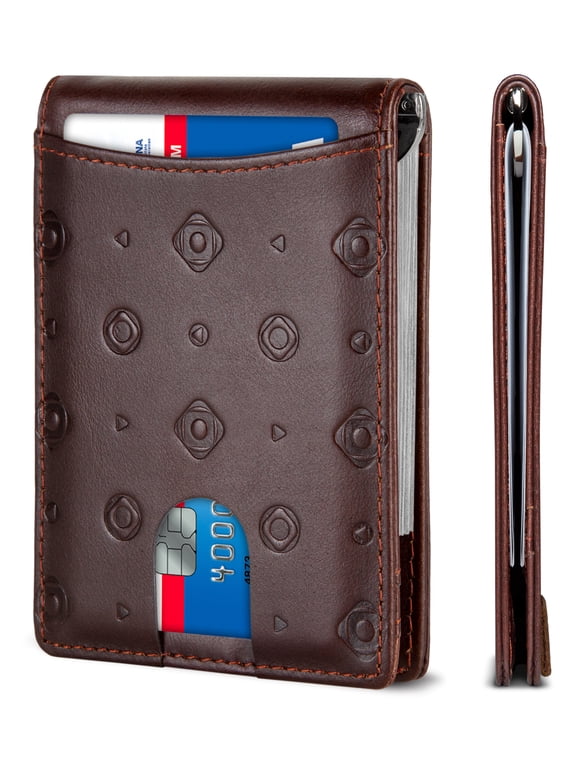 RFID Blocking Slim Wallet | Bifold Genuine Leather Thin Minimalist Front Pocket Wallets | Credit Card Holder | For Men with Money Clip | Chocolate