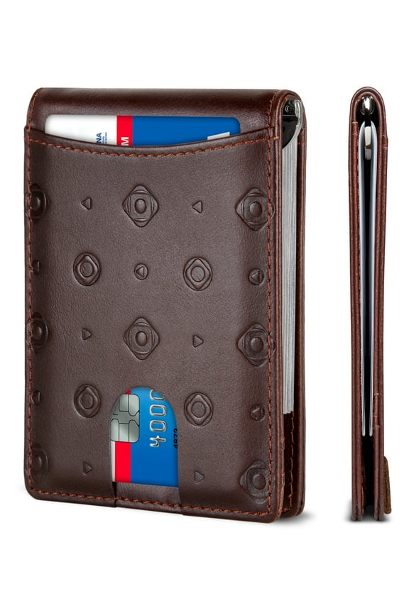 RFID Blocking Slim Wallet | Bifold Genuine Leather Thin Minimalist Front Pocket Wallets | Credit Card Holder | For Men with Money Clip | Chocolate