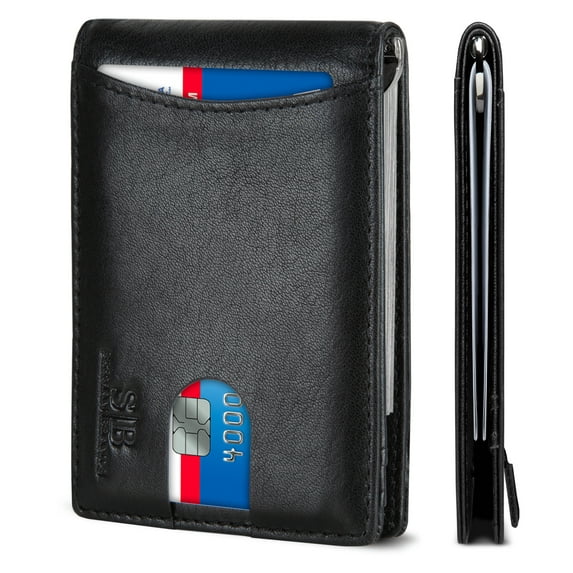 Serman Brands RFID Blocking Slim Wallet | Bifold Genuine Leather Thin Minimalist Front Pocket Wallets | Credit Card Holder | For Men with Money Clip | Jet Black