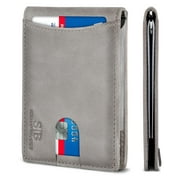 RFID Blocking Slim Wallet | Bifold Genuine Leather Thin Minimalist Front Pocket Wallets | Credit Card Holder | For Men with Money Clip | Slate Gray