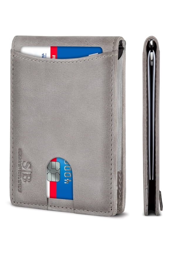 RFID Blocking Slim Wallet | Bifold Genuine Leather Thin Minimalist Front Pocket Wallets | Credit Card Holder | For Men with Money Clip | Slate Gray