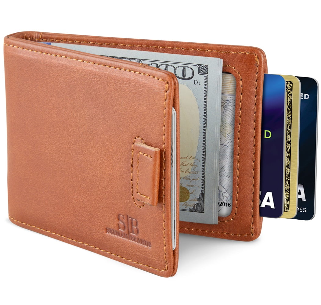 SERMAN BRANDS Front Pocket Wallet with Money Clip Magnetic. Bifold  Minimalist RFID Leather Wallets for Men Slim Card Wallet