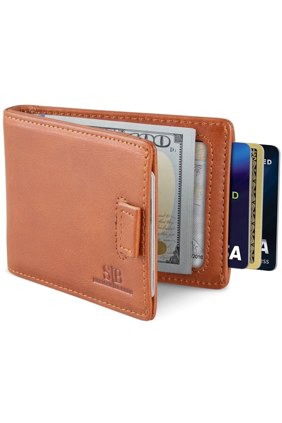 Slim Wallet Money Clips | Bifold Leather Wallet | RFID Blocking Minimalist Bifold Men Wallet | Stylish and Secure Wallet | Dark Caramel