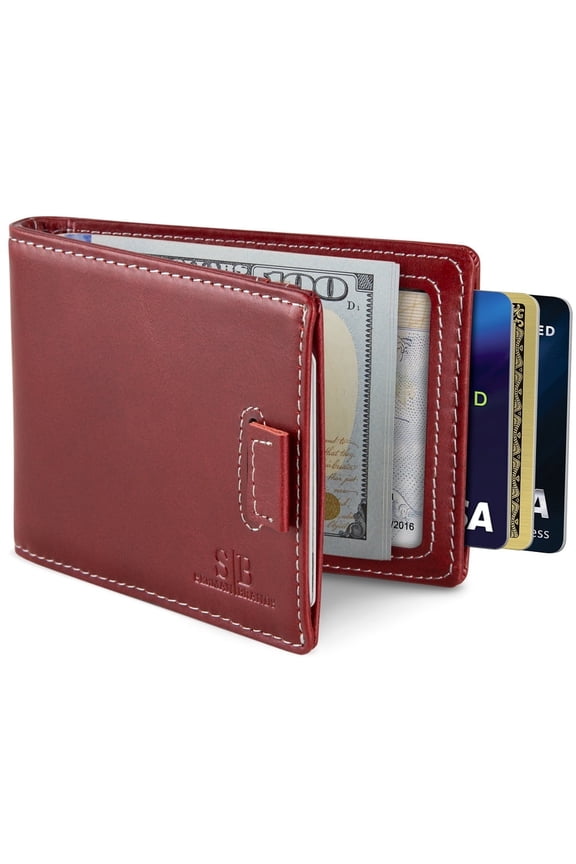 Slim Wallet Money Clips | Bifold Leather Wallet | RFID Blocking Minimalist Bifold Men Wallet | Stylish and Secure Wallet | Ruby Red