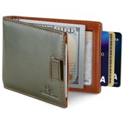 Slim Wallet Money Clips | Bifold Leather Wallet | RFID Blocking Minimalist Bifold Men Wallet | Stylish and Secure Wallet | Salted Green