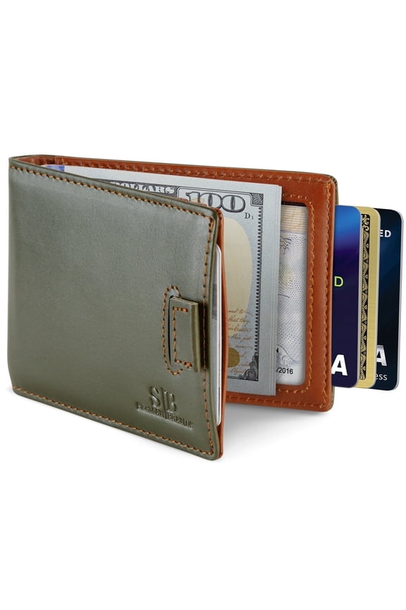 Slim Wallet Money Clips | Bifold Leather Wallet | RFID Blocking Minimalist Bifold Men Wallet | Stylish and Secure Wallet | Salted Green