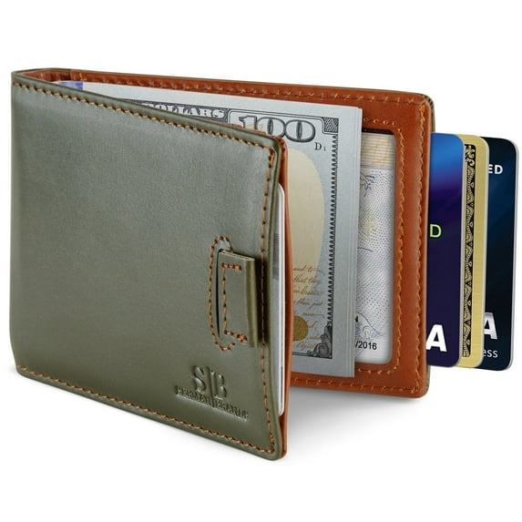 Serman Brands Slim Wallet Money Clips | Bifold Leather Wallet | RFID Blocking Minimalist Bifold Men Wallet | Stylish and Secure Wallet | Salted Green