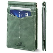 Slim Wallets for Men | Money Clip | RFID Blocking with Front Pocket | Men Bifold | Leather Wallet | Alpine Green