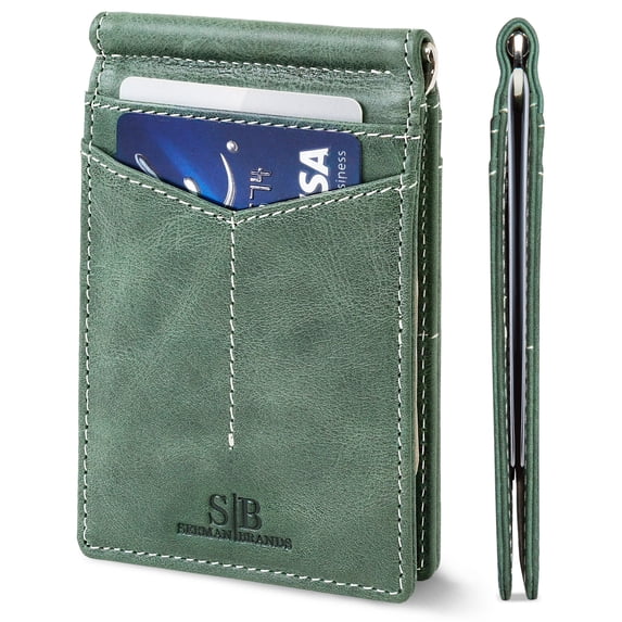 Serman Brands Slim Wallets for Men | Money Clip | RFID Blocking with Front Pocket | Men Bifold | Leather Wallet | Alpine Green