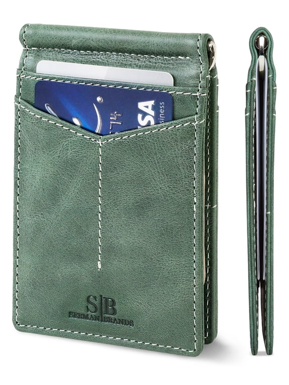 Slim Wallets for Men | Money Clip | RFID Blocking with Front Pocket | Men Bifold | Leather Wallet | Alpine Green
