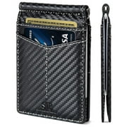Slim Wallets for Men | Money Clip | RFID Blocking with Front Pocket | Men Bifold | Leather Wallet | Carbon Fiber