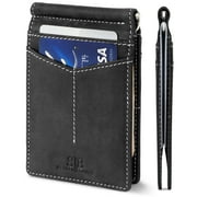 Serman Brands Slim Wallets for Men | Money Clip | RFID Blocking with Front Pocket | Men Bifold | Leather Wallet | Charcoal Black