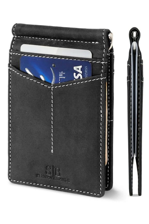 Slim Wallets for Men | Money Clip | RFID Blocking with Front Pocket | Men Bifold | Leather Wallet | Charcoal Black