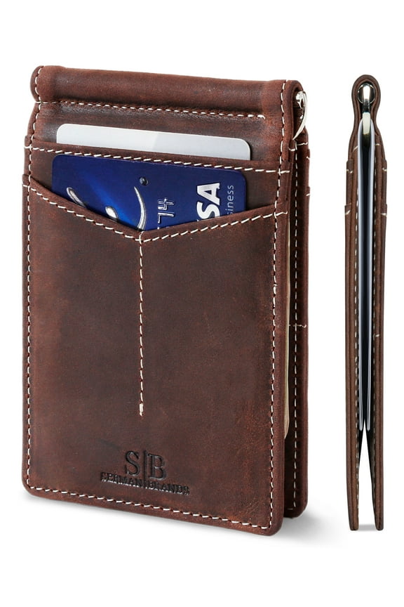 Slim Wallets for Men | Money Clip | RFID Blocking with Front Pocket | Men Bifold | Leather Wallet | Texas Brown