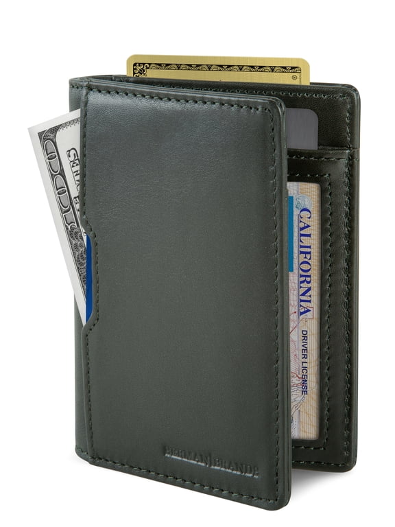 Travel Wallet | RFID Blocking | Bifold Slim Genuine Leather | Thin Minimalist | Front Pocket Wallets for Men | Billfold | Army Green