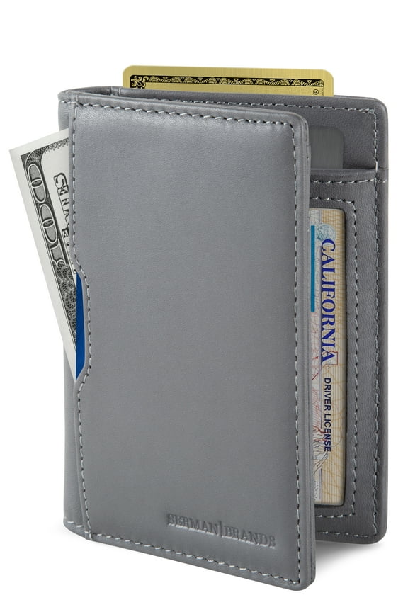 Travel Wallet | RFID Blocking | Bifold Slim Genuine Leather | Thin Minimalist | Front Pocket Wallets for Men | Billfold | Titanium Gray