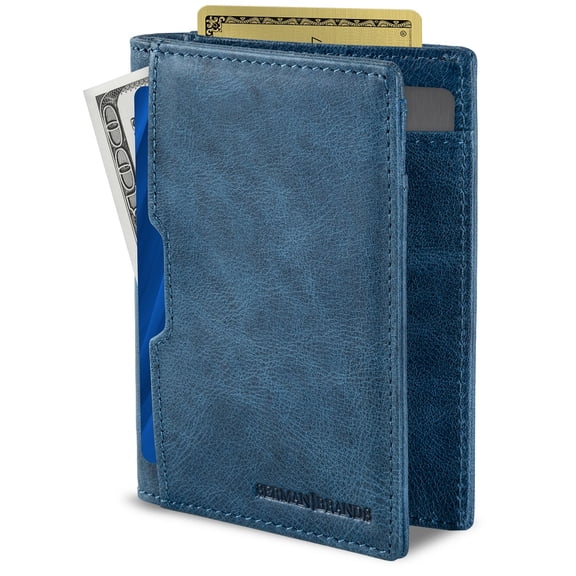 Serman Brands Wallets for Men | Slim Mens leather Wallet | RFID Blocking Minimalist | Card Front Pocket Bifold Travel Thin | Arctic Blue