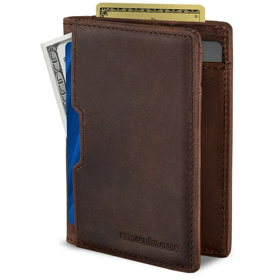 Serman Brands Wallets for Men | Slim Mens leather Wallet | RFID Blocking Minimalist | Card Front Pocket Bifold Travel Thin | Texas Brown