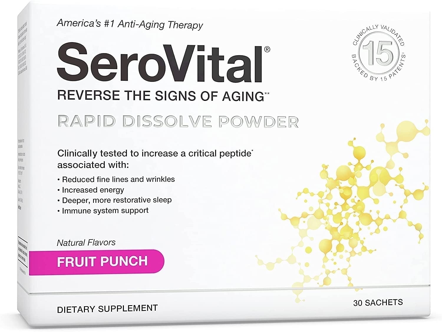 SeroVital Rapid Dissolve Powder - Anti-Aging Supplement for Men and Women, 30 Ct, Fruit Punch