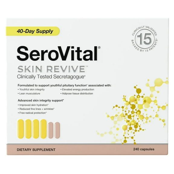 Serovital Skin Revive Anti-Aging Supplement for Women Supports Skin Hydration, Energy, Immune Health & Fine Line Reduction 240 Capsules 40-Day Supply