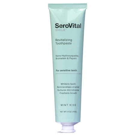 SeroVital Smile Revitalizing Toothpaste—Nano-Hydroxyapatite Toothpaste, Formulated without Fluoride, Whitening Toothpaste for Sensitive Teeth –– 4 oz., Mint Kiss