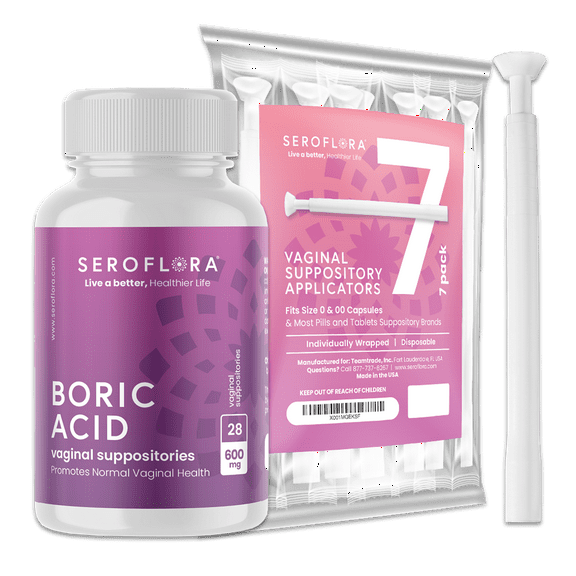 Seroflora Boric Acid Vaginal Suppositories for Women with Suppository Applicators - Boric Acid Pills Support Vaginal Odor Control - 30 Suppositories 7 Applicators