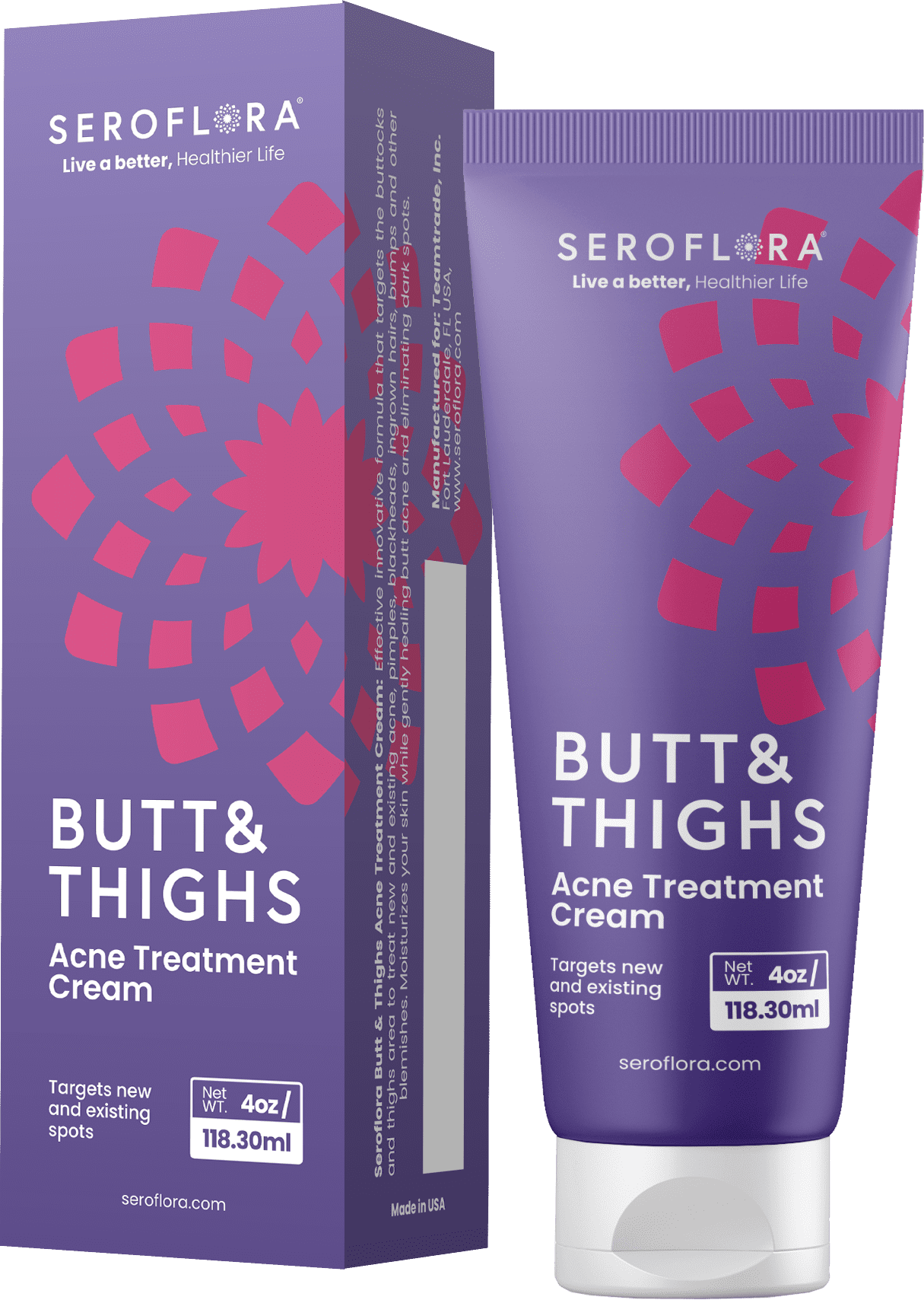 Seroflora Butt & Thighs Acne Treatment Cream - Butt Acne Clearing Cream for  Pimples, Zits, Razor Bumps, Dark Spots - Acne Clearing Lotion for Buttocks  & Body - Inner Thigh Blackhead Remover (