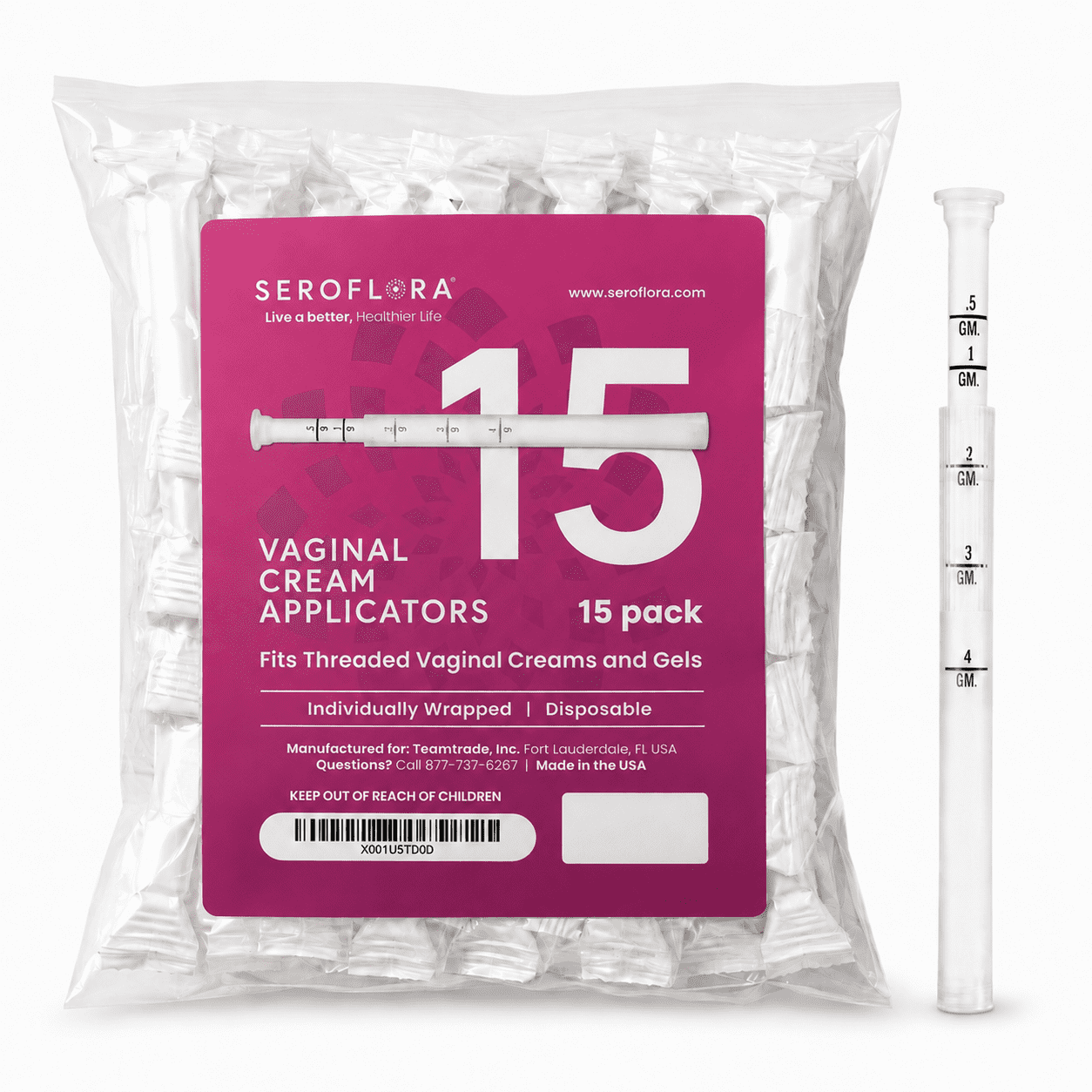 Seroflora, Vaginal Cream Applicators, 15ct, Dosage Markings