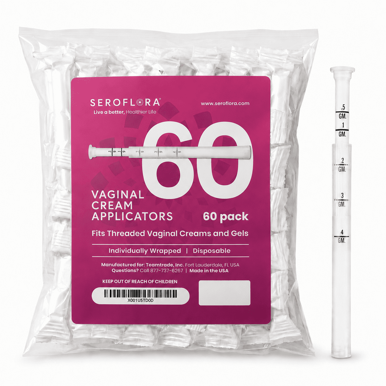 Seroflora Vaginal Cream Applicators for Premarin Estrace & Estrogen Creams with Dosage Markings (60ct)