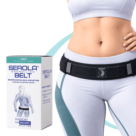 Serola Sacroiliac Belt – Large Fits 40” to 45” Hips for Lower Back Pain and Sciatica Nerve Relief! Gold Standard for Supporting Pelvis, Back, and Hips.