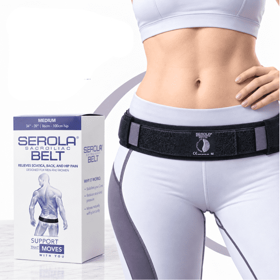 Serola Sacroiliac Belt – Medium Fits 34” to 39” Hips for Lower Back Pain and Sciatica Nerve Relief! Gold Standard for Supporting Pelvis, Back, and Hips.
