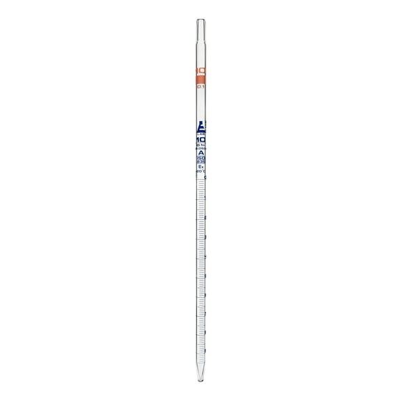Serological Pipette, 10ml - Class A, Tolerance ?0.050ml  - Blue Graduations - Color Code, Orange - Calibrated for Delivery to Jet - Borosilicate Glass - Eisco Labs