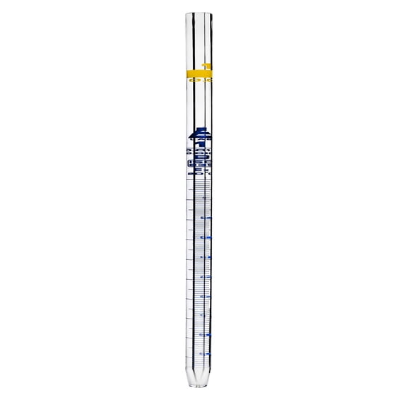 Serological Pipette, 1ml - Class B, Tolerance 0.010ml - Blue Graduations - Color Code, Yellow - Calibrated for Delivery to Jet - Borosilicate Glass - Eisco Labs