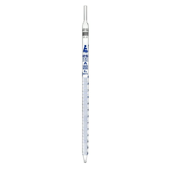 Serological Pipette, 25ml - Class A, Tolerance ?0.100ml - Blue Graduations - Color Code, White - Calibrated for Delivery to Jet - Borosilicate Glass - Eisco Labs
