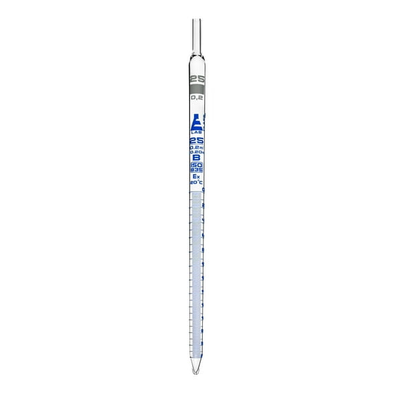 Serological Pipette, 25ml - Class B, Tolerance ?0.200ml - Blue Graduations - Color Code, White - Calibrated for Delivery to Jet - Borosilicate Glass - Eisco Labs