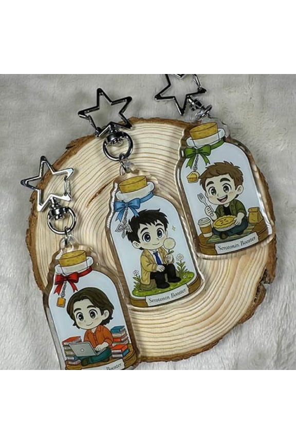 Serotonin Booster Supernatural Keychains | Chibi Castiel, Dean & Sam | Double-Sided Acrylic Epoxy Keyring | Handmade Fandom Gift (1 keychain)