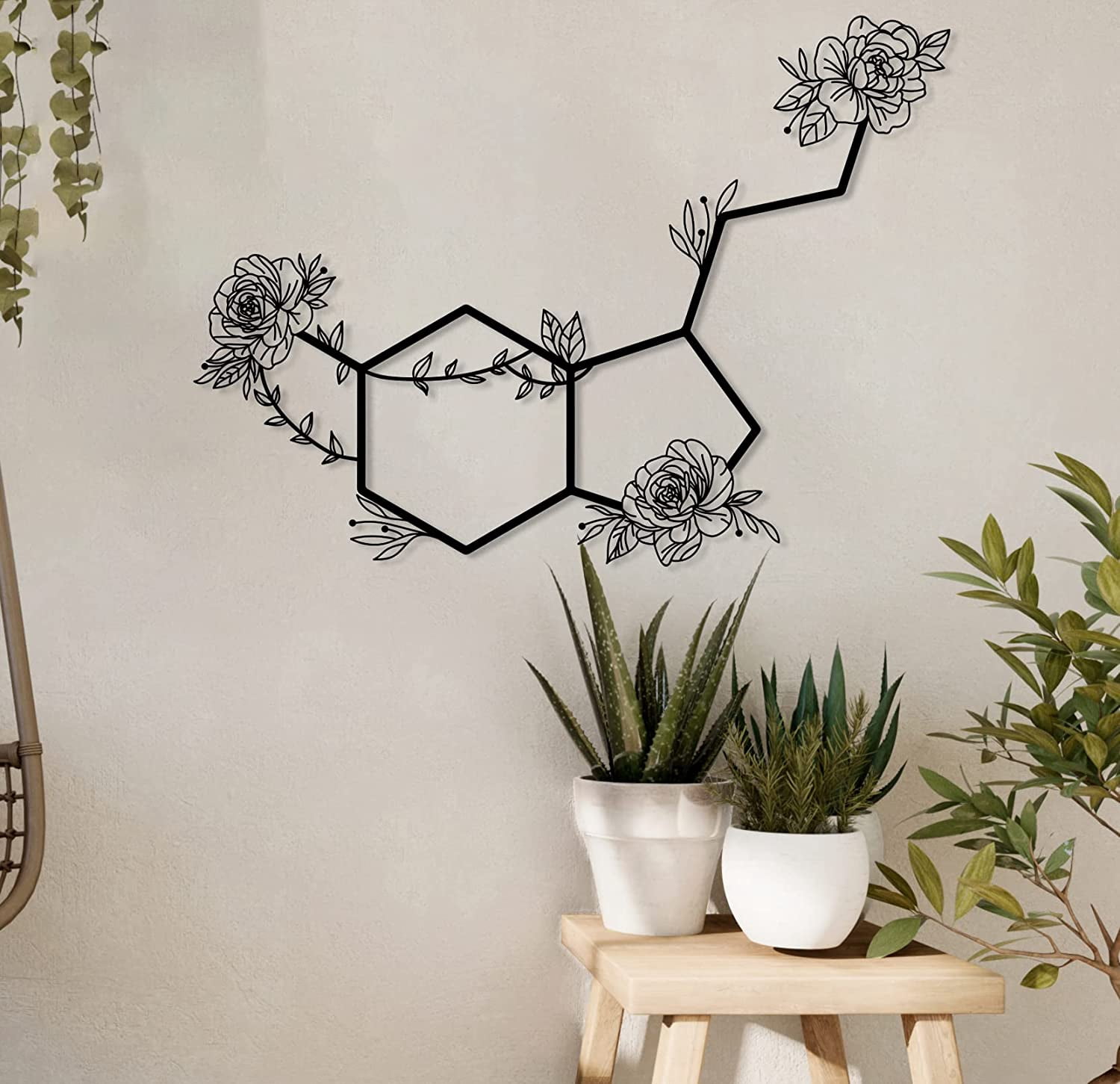 Serotonin Metal Wall Art - Molecule Symbol of Happiness Wall Decor ... - Black Metal Home Decor