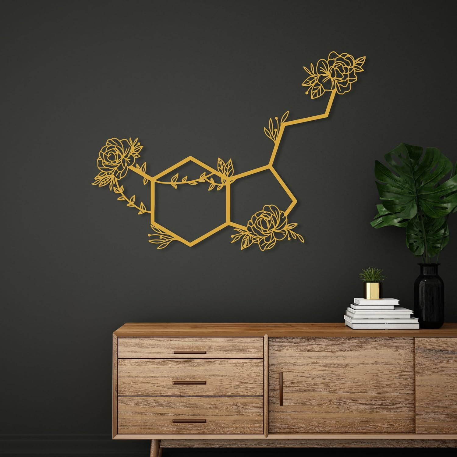 Image showcasing Serotonin Metal Wall Art, Molecule Symbol of Happiness Wall Decor ...