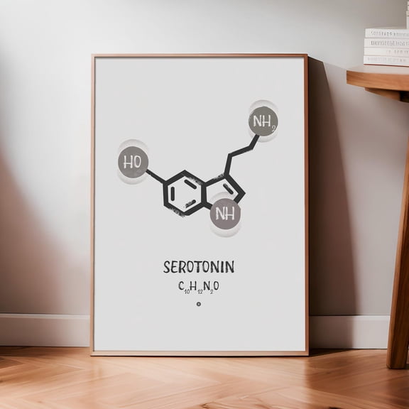 Serotonin Molecule Wall Art Black White Happy Art