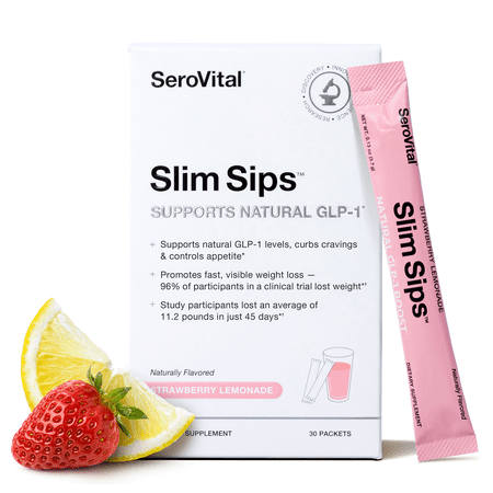 Serovital Slim Sips - Natural Energy Boost and Metabolic Support, Strawberry Lemonade, 30 Packets