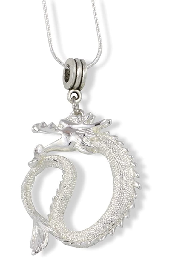 Serpent Dragon Charm Snake Chain Necklace 100% Stainless Steel Chain by Dave The Bunny