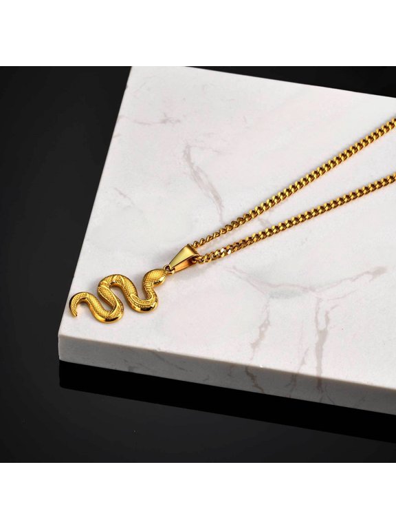 Serpent Sculpted Pendant Necklace For Men Women, 14K Gold Filled Exclusive Designed Jewelry