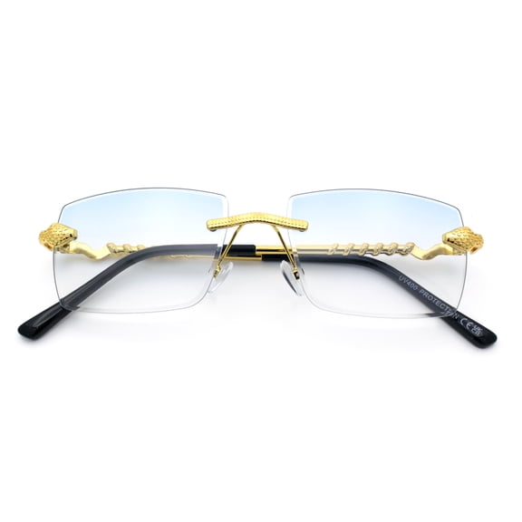 Serpent Snake Arm Rimless Rectangle Luxury Gangster Sunglasses Gold - Blue Yellow